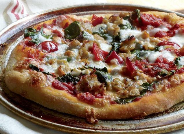 Spinach, Sausage, and Pepper Pizza recipe