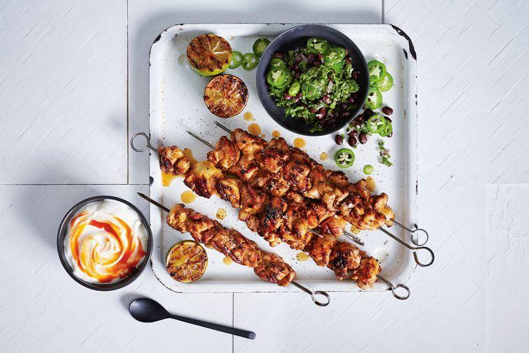 Cayenne chicken skewers with black bean salsa recipe