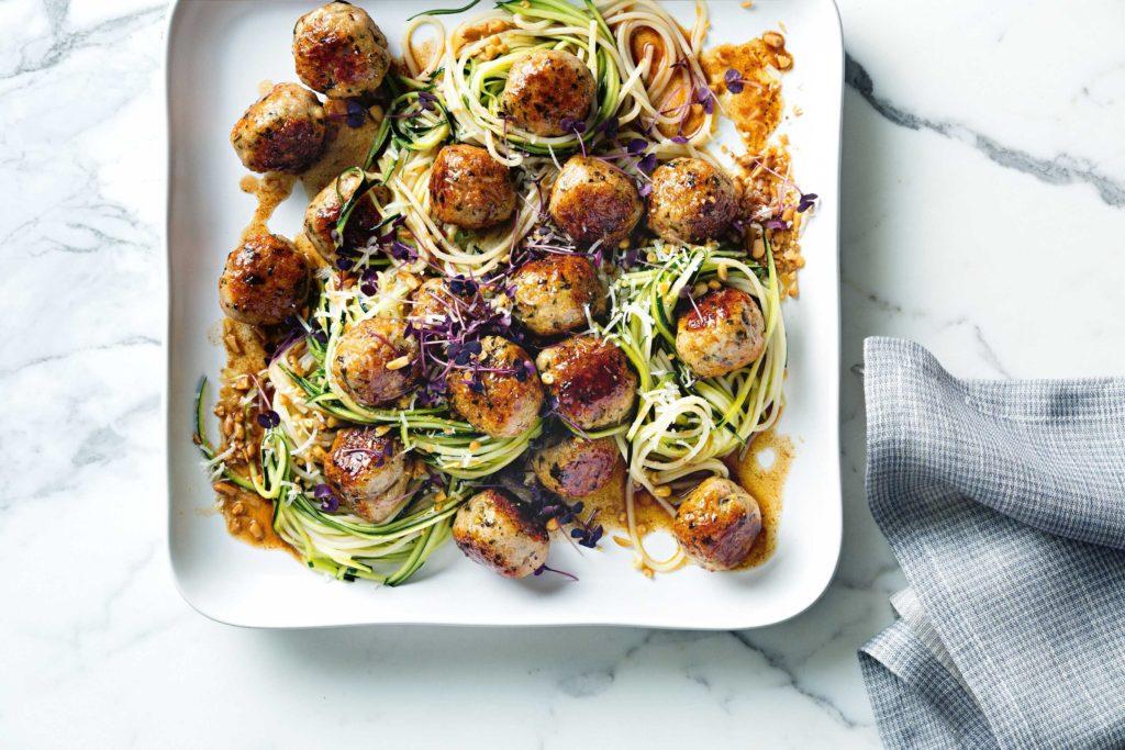 Chicken meatballs with zucchini and spaghetti recipe