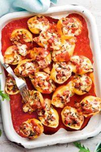 Salami and basil-stuffed pasta shells recipe