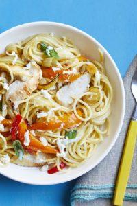 Spaghetti with Roasted Chicken and Peppers recipe