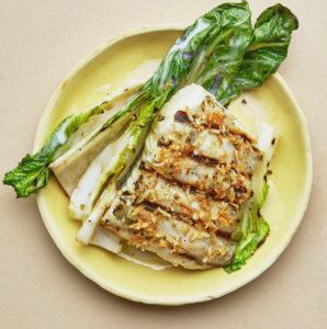 Grilled Halibut and Bok Choy with Coconut-Lime Dressing recipe