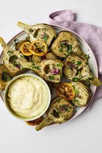 Roasted Artichokes With Creamy Garlic Dipping Sauce recipe
