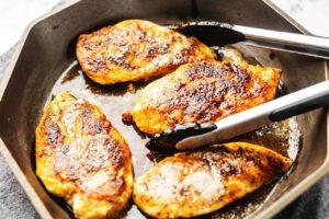 Chicken breast in a cast iron skillet