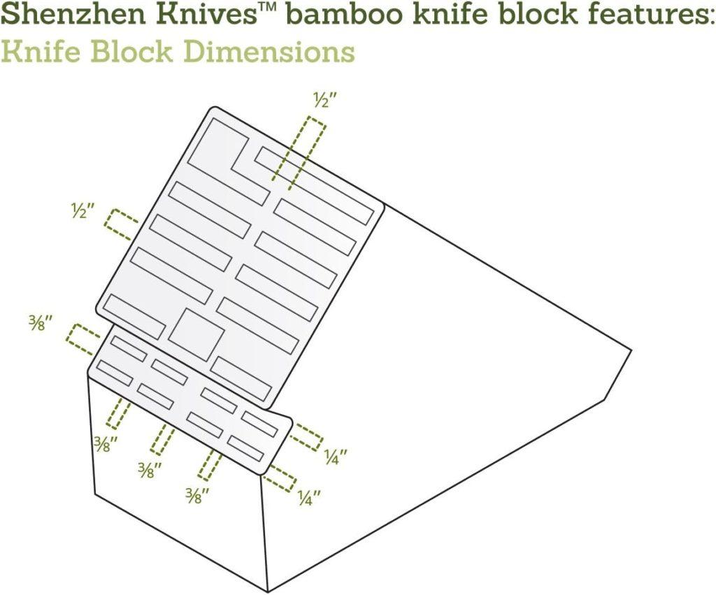 20 Slot Universal Knife Block: Shenzhen Knives Large Bamboo Wood Knife Block without Knives - Countertop Butcher Block Knife Holder and Organizer with Wide Slots for Easy Kitchen Knife Storage