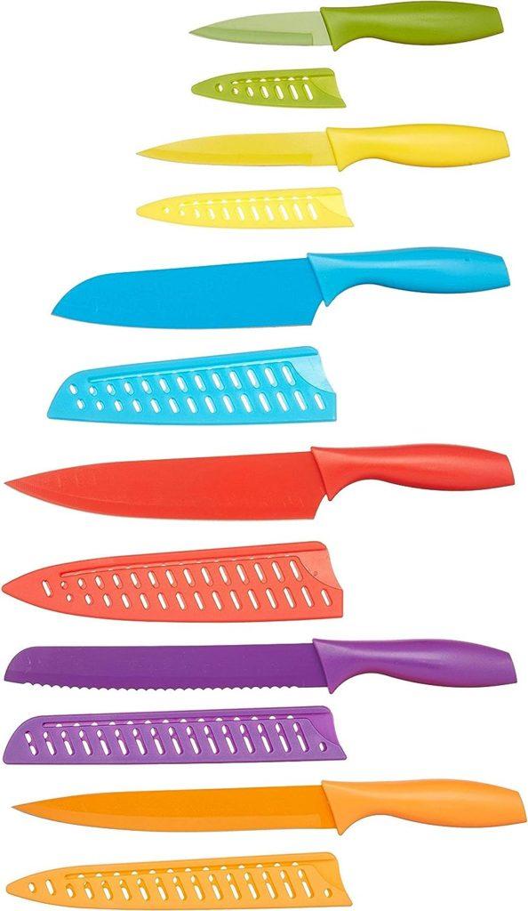 Amazon Basics Color-Coded Kitchen 12-Piece Knife Set, 6 Knives with 6 Blade Guards, Multicolor, 13.88 x 4.13 x 1.38 inch