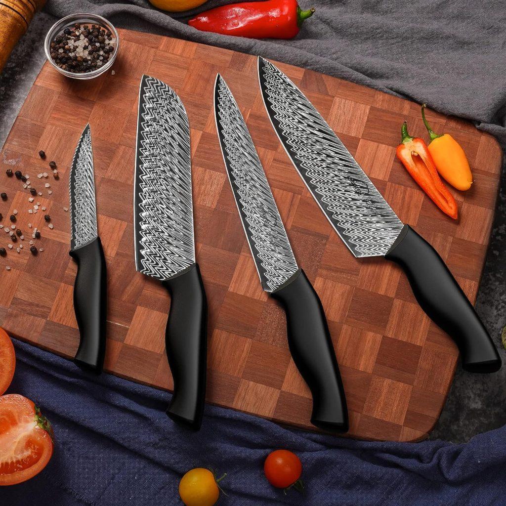 Amorston Knife Set, 15 Pieces Kitchen Knife Set with Built in Knife Sharpener Block, Dishwasher Safe, German Stainless Steel Knife Block Set