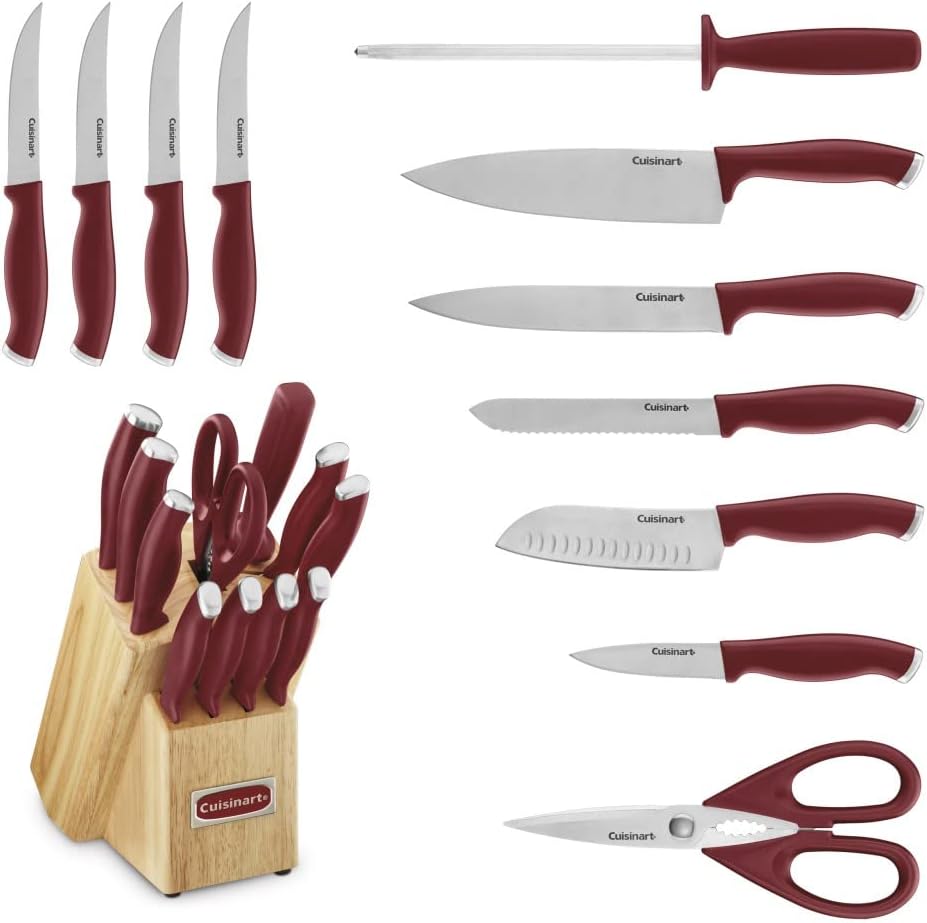 Cuisinart C77SSR-12P Color Pro Collection 12 Piece Knife Block Set, Red