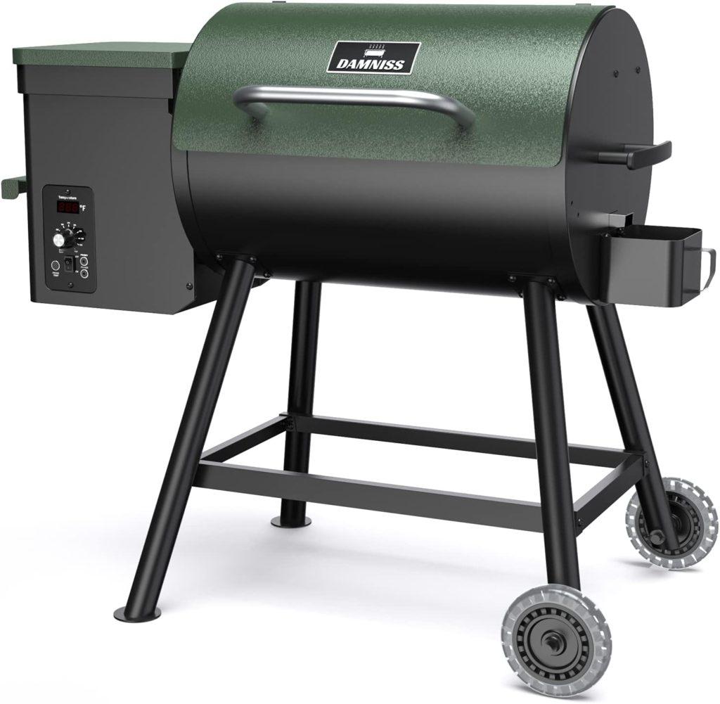 DAMNISS Wood Pellet Grill  Smoker 8-in-1 Multifunctional BBQ Grill with Automatic Temperature Control, for Outdoor Cooking Smoke, Bake and Roast Area 456 sq.in.Green