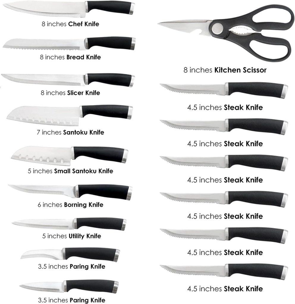 IRONBLADE Knife Set, 17-Pieces Kitchen Knife Set with Block Wooden German Stainless Steel with Special Blade Sharpener