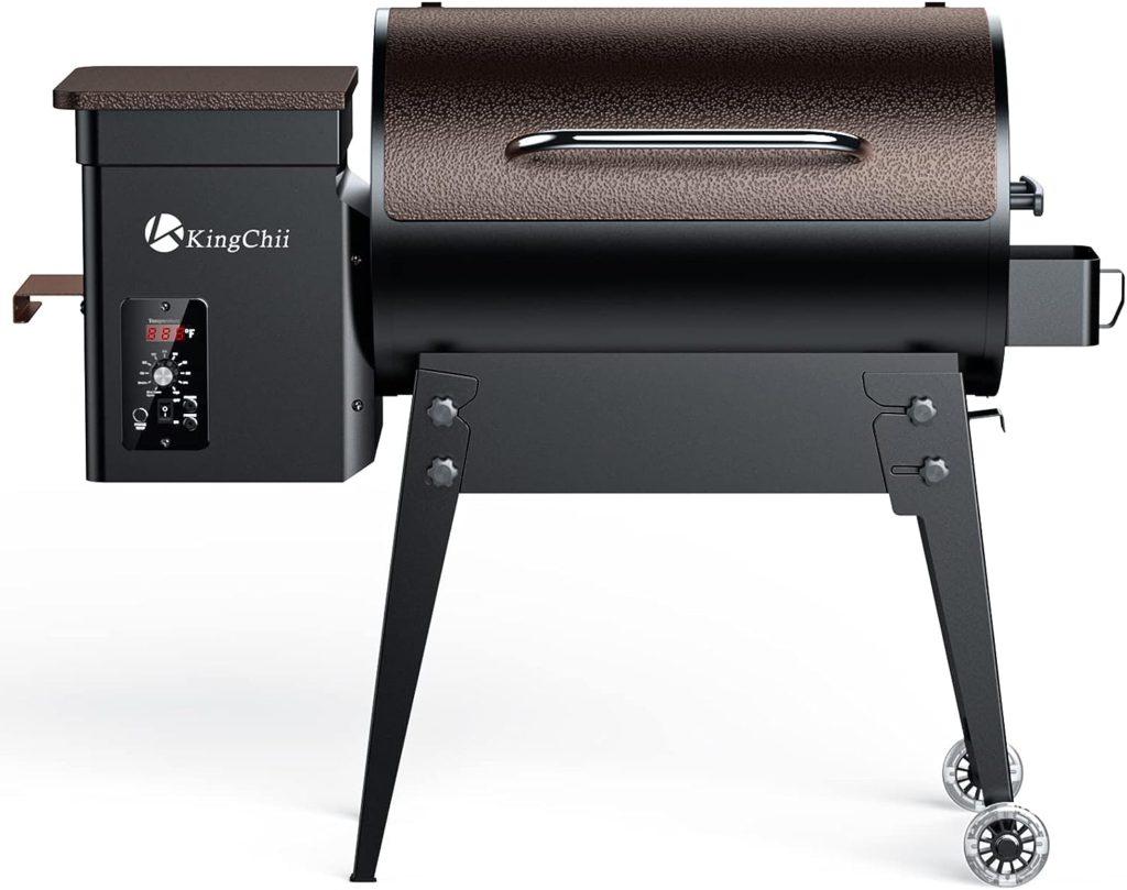 KingChii 2023 Upgrade Portable Wood Pellet Grill  Smoker Multifunctional 8-in-1 BBQ Grill with Automatic Temperature Control Foldable Leg for Backyard Camping Cooking Bake and Roast, 341 sq in Bronze