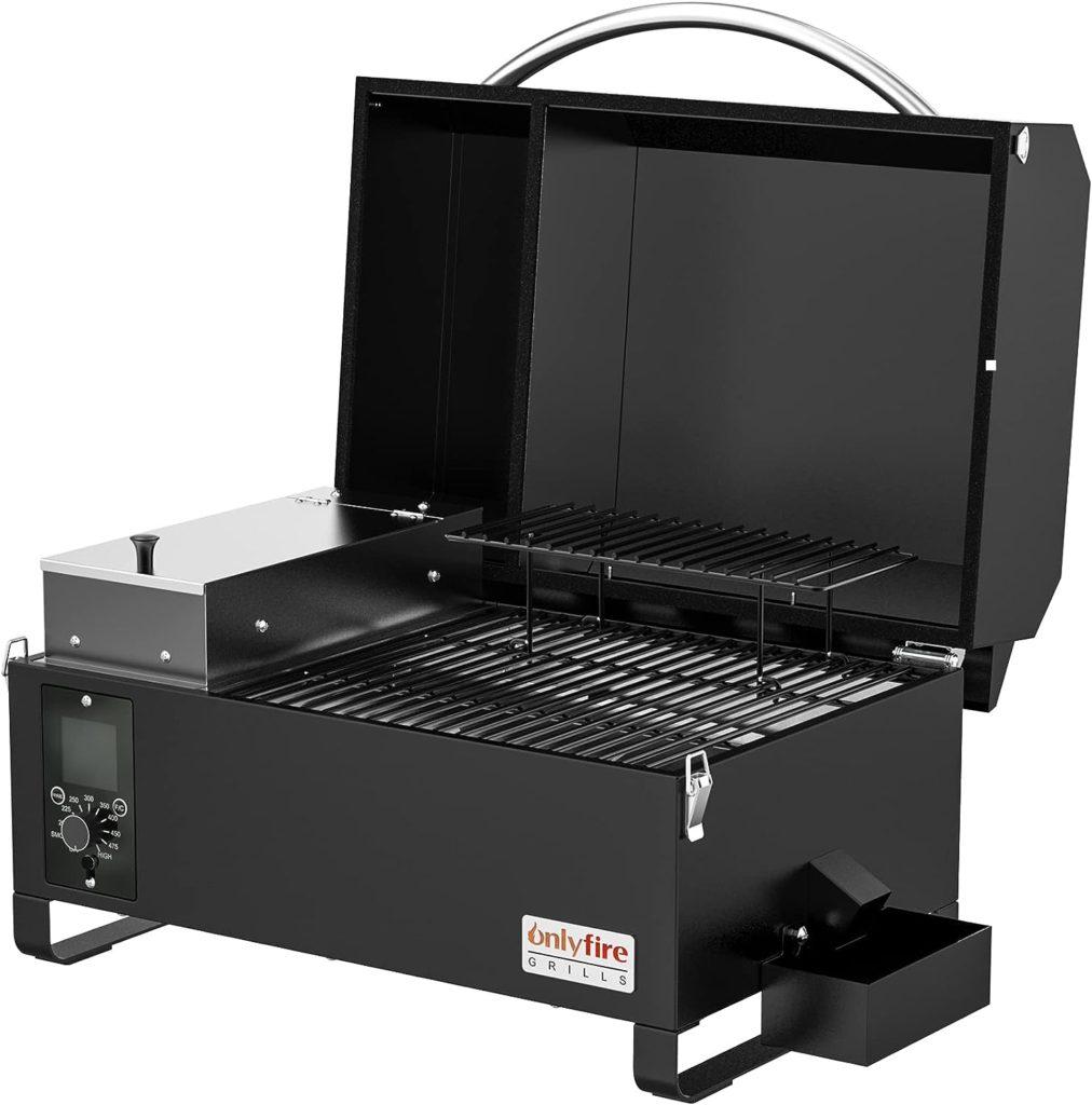 Onlyfire Wood Pellet Grill and Smoker with Auto Temperature Control, LED Screen, Meat Probe  2 Tiers Cooking Area, Portable Outdoor BBQ Grilling Stove for RV Camping Tailgating Cooking, Black