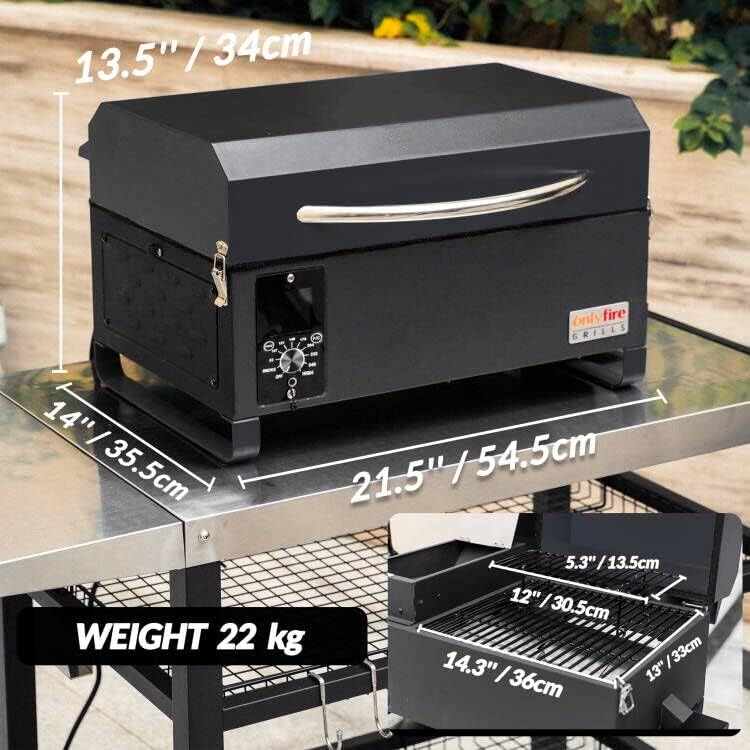 Onlyfire Wood Pellet Grill and Smoker with Auto Temperature Control, LED Screen, Meat Probe  2 Tiers Cooking Area, Portable Outdoor BBQ Grilling Stove for RV Camping Tailgating Cooking, Black