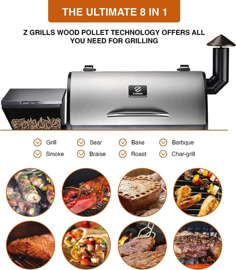 Z GRILLS ZPG-700E 2020 Upgrade Wood Pellet Grill  Smoker, 8 in 1 BBQ Grill Auto Temperature Control, inch Cooking Area, 700 sq in Stainless  Black