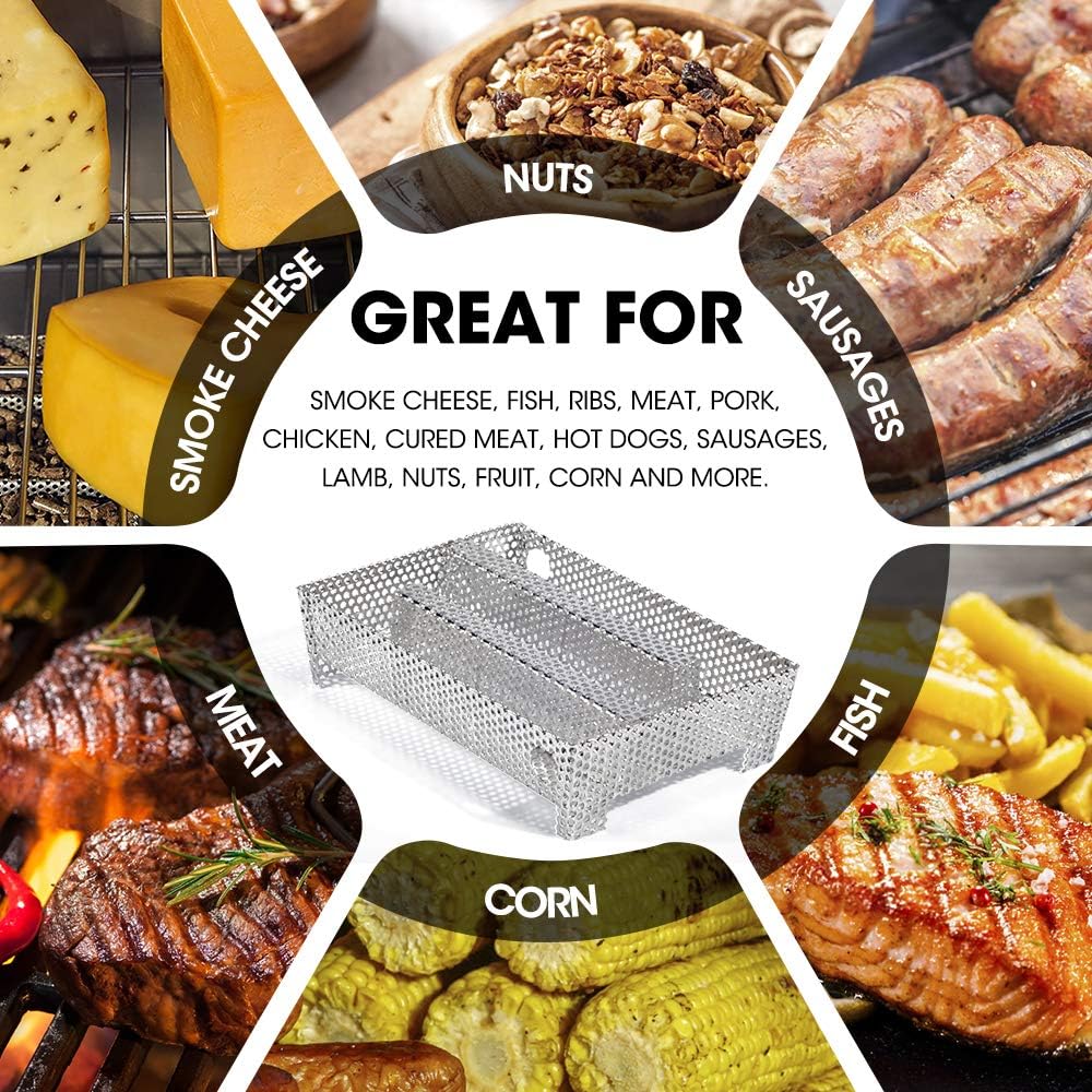 Buzzlett 12 Hours Pellet Maze Smoker Tray, Perfect for Hot or Cold Meat, Cheese, Fish and Pork Smoking, 5 x 8