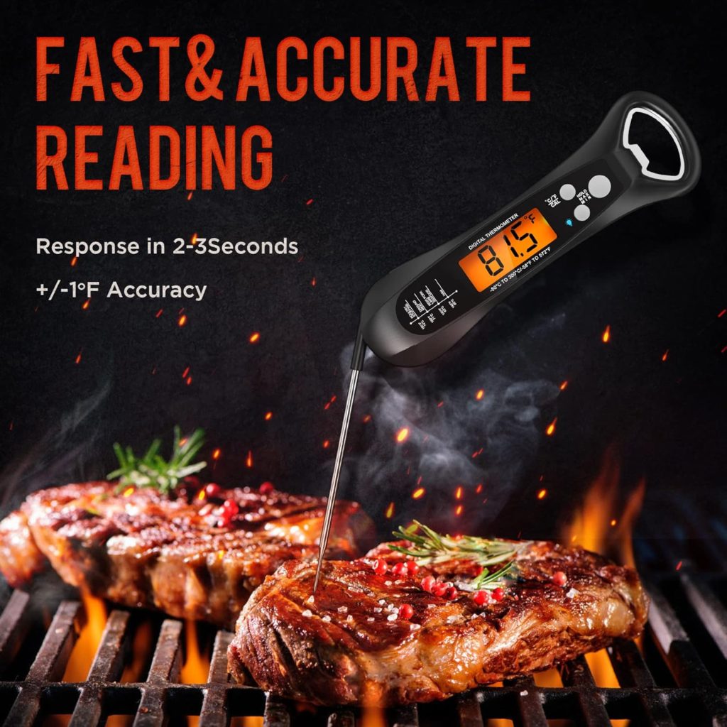 Instant Read Meat Thermometer for Cooking, Fast  Precise Digital Food Thermometer with Backlight, Magnet, Calibration, and Foldable Probe for Deep Fry, BBQ, Grill, and Roast Turkey,LCD