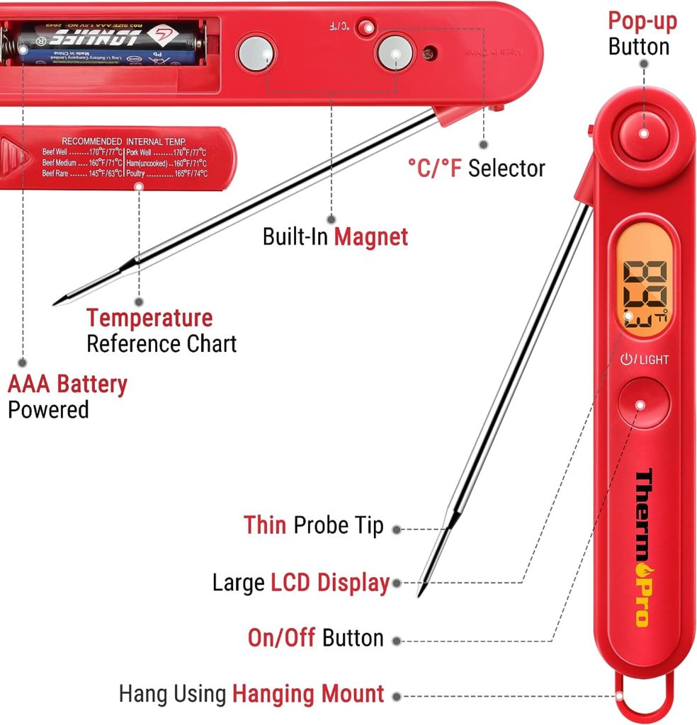 ThermoPro TP03 Digital Meat Thermometer for Cooking Kitchen Food Candy Instant Read Thermometer with Backlight and Magnet for Oil Deep Fry BBQ Grill Smoker Thermometer