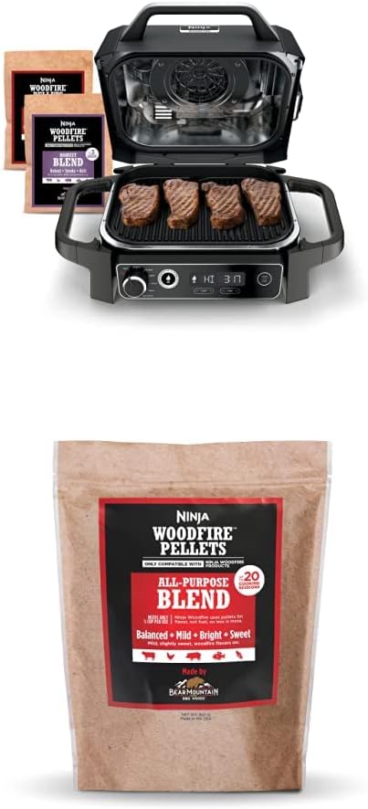 Ninja OG701 Woodfire Outdoor Grill, 7-in-1 Master Grill, BBQ Smoker,  Outdoor Air Fryer plus Bake, Roast, Dehydrate,  Broil, Woodfire Technology, with All Purpose Blend Pellets