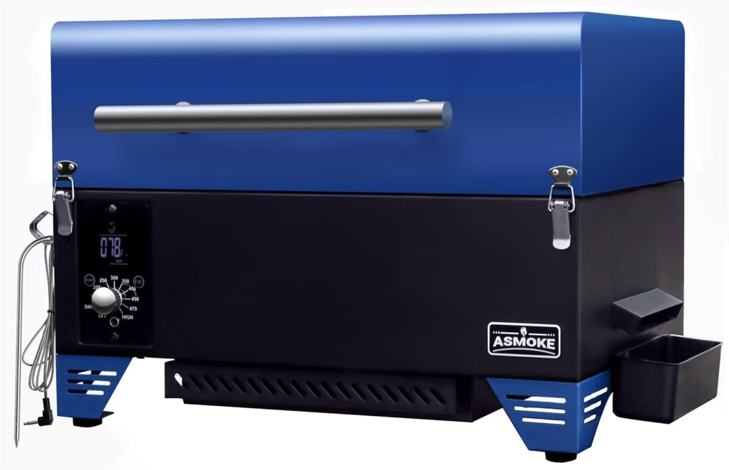 Portable Pellet Grill  Smoker - ASMOKE AS350 256 sq. Pellet Smoker w/Meat Probe, ASCA System™ Smoker Grill, Easy to Set Up  Clean Portable Smoker, Auto Temp Control 8-In-1 Wood Pellet Grill, Blue