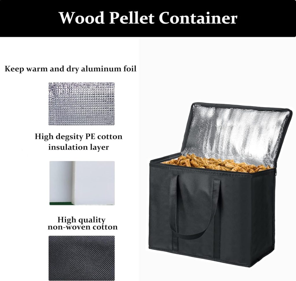 Profully 2 Pack Fuel Wood Pellet Storage Bag, 20LBs Smoker Charcoal Container for Camping and Grill, Black