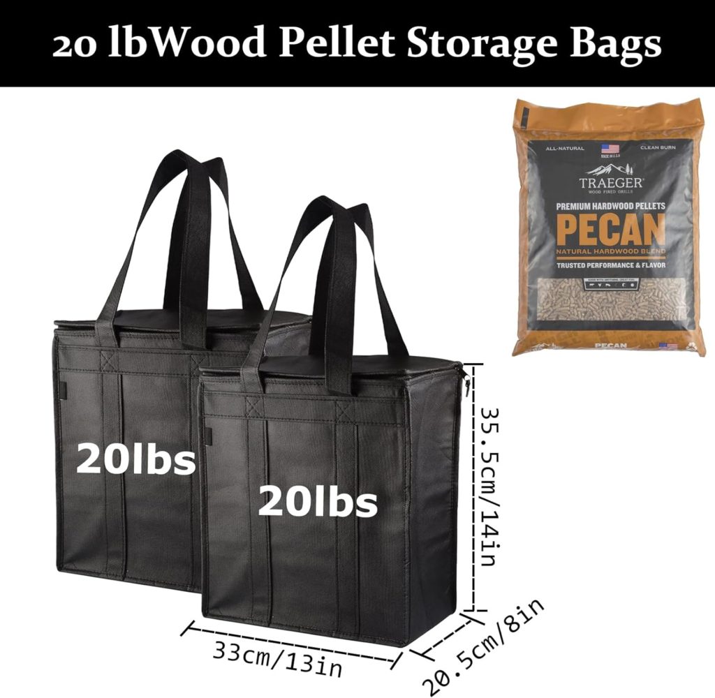 Profully 2 Pack Fuel Wood Pellet Storage Bag, 20LBs Smoker Charcoal Container for Camping and Grill, Black