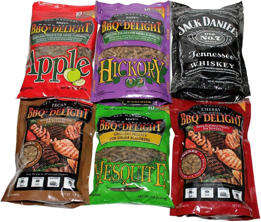 BBQrs Delight Wood Smoking Pellets - Super Smoker Variety Value Pack - 1 Lb. Bag - Apple, Hickory, Mesquite, Cherry, Pecan and Jack Daniels