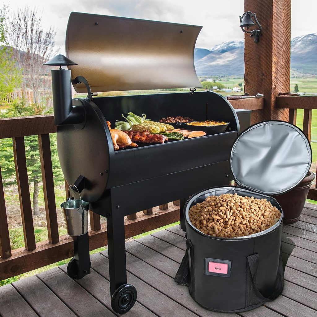 Upgraded 20LBS Pellet Grills Stay Dry Pellet Bin - Wood Pellet Storage Bag Container - Smoker Pellet Dispenser - Anti-Shock Foam Layer Reduces Wood Pellets/Charcoal Chipping