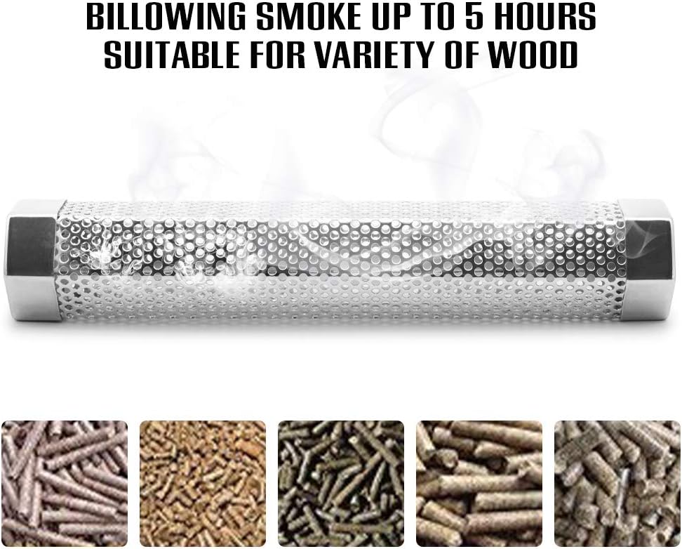 BEWAVE Pellet Smoker Tube for All Grill Electric Gas Charcoal or Smokers Hot/Cold Smoking, Free Tube Brush, 12 Inch, 2 Pcs