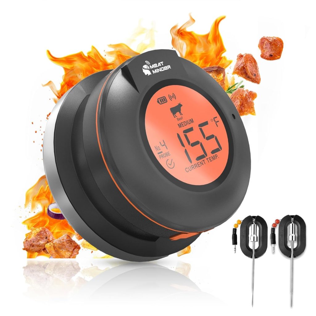 Meat Minder Pro Wireless Grill Smoker Smart Thermometer Upgrade Replacement with Food Probes 195ft Range iOS Andriod Free Smart APP Auto Reconnect Bluetooth Alarms