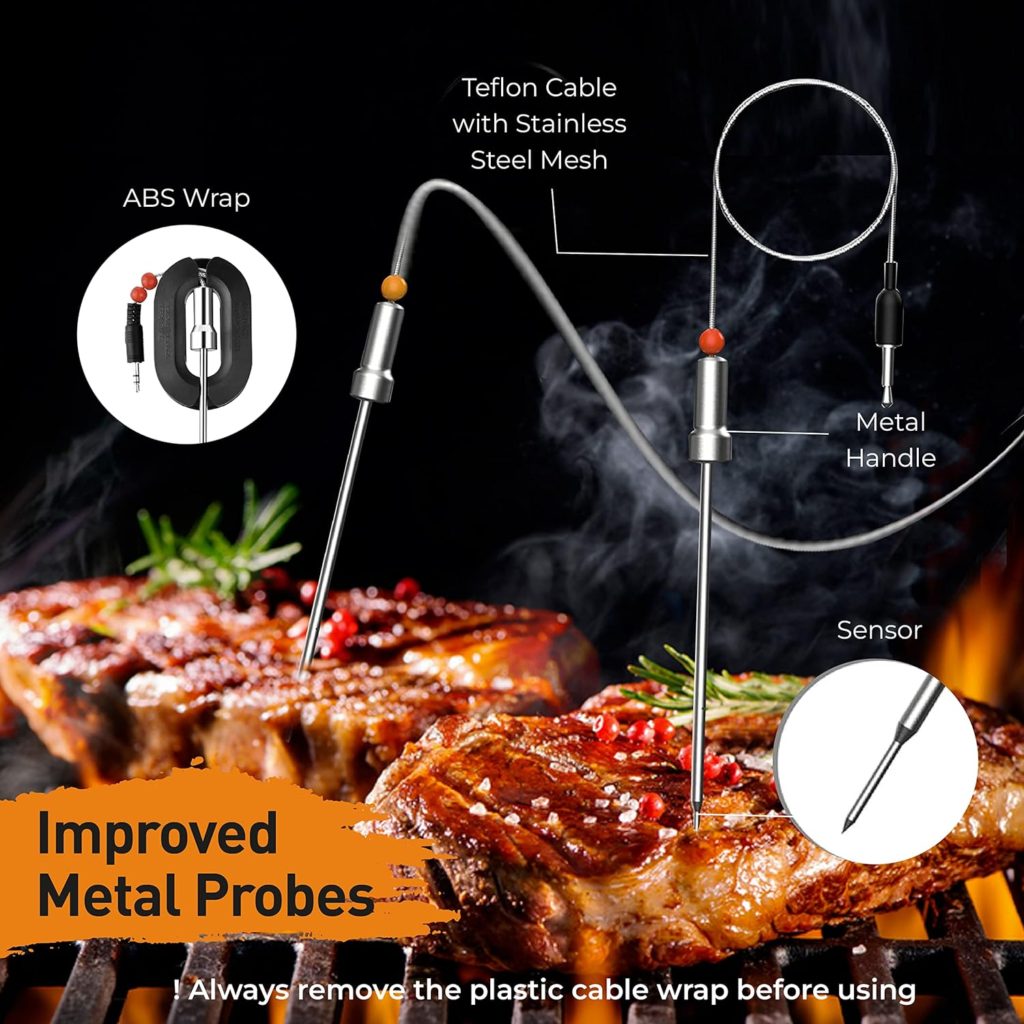 Meat Minder Pro Wireless Grill Smoker Smart Thermometer Upgrade Replacement with Food Probes 195ft Range iOS Andriod Free Smart APP Auto Reconnect Bluetooth Alarms