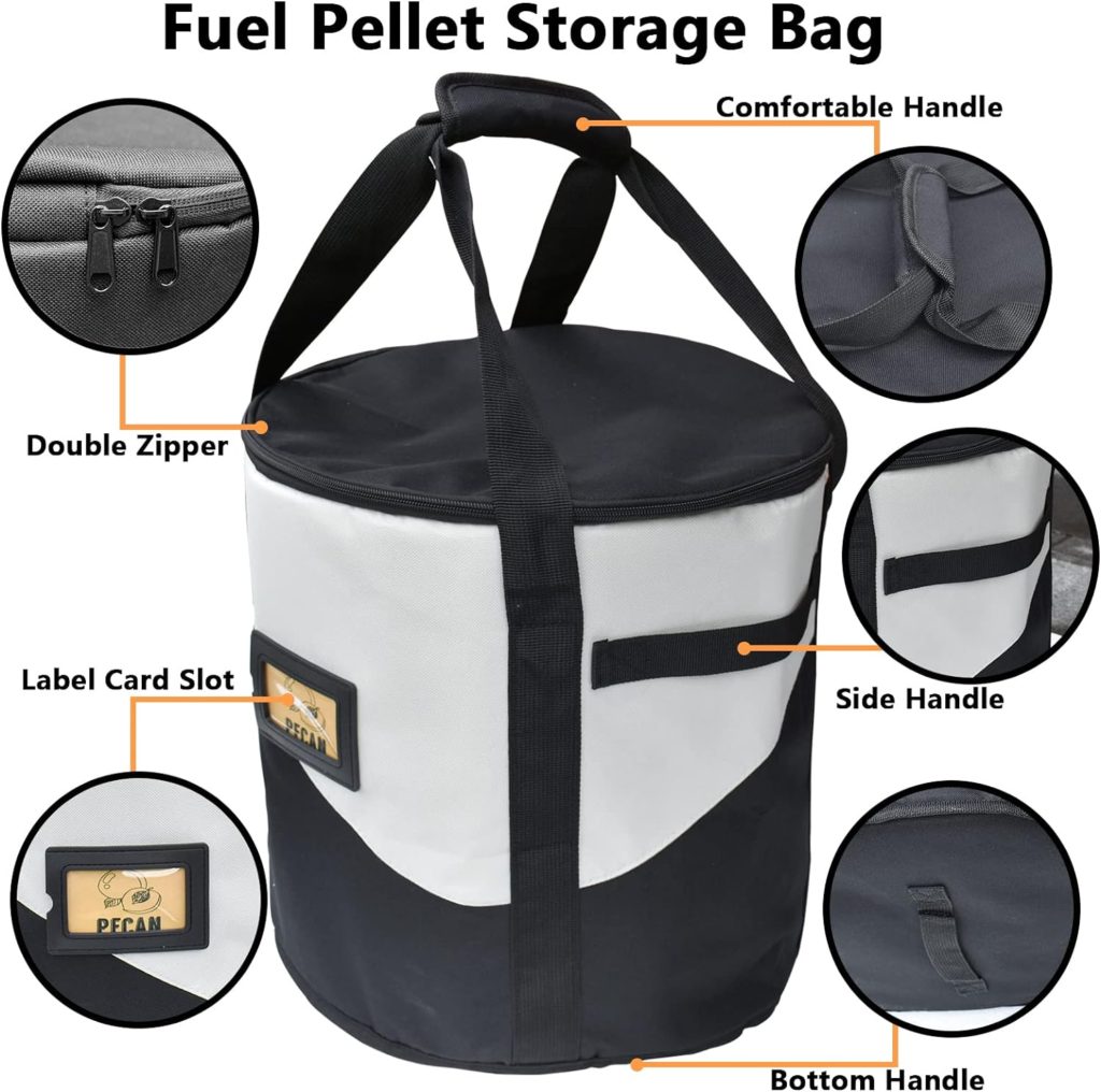 TOHONFOO 20LBs Fuel Pellet Storage Bag - Wood Pellet Container - Smoker Pellet Dispenser - Wood Pellet Storage Bucket - Anti-Shock Foam Layer Reduces Wood Pellets/Charcoal Chipping