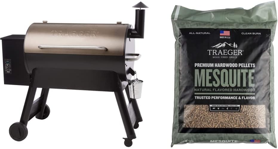 Traeger Grills Pro Series 34 Electric Wood Pellet Grill and Smoker, Bronze + Traeger BAC380 34 Series Full Length Grill Cover + Traeger BAC363 34 Series Folding Shelf