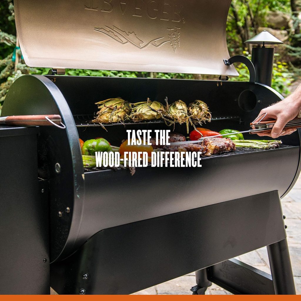 Traeger Grills Pro Series 34 Electric Wood Pellet Grill and Smoker, Bronze + Traeger BAC380 34 Series Full Length Grill Cover + Traeger BAC363 34 Series Folding Shelf