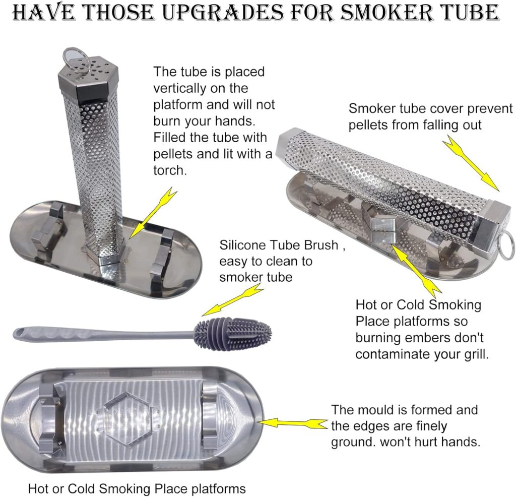 XOIEPZE Pellet Smoker Tube - Smoke Tube for Pellet Smoker With a Stainless Steel Tray - 5 Hours of Billowing Smoke - Smoker Tube Works with Any Grill or Smoker (12 smoker tube)