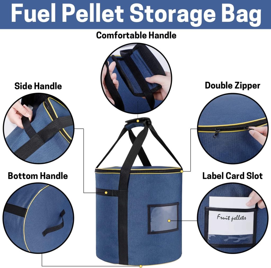 ZELARMAN Fuel Pellet Storage Bag, 20 LBs Wood Pellet Container，Waterproof Smoker Charcoal Storage Dispenser， Bucket for Campping, Grill, Outdoor