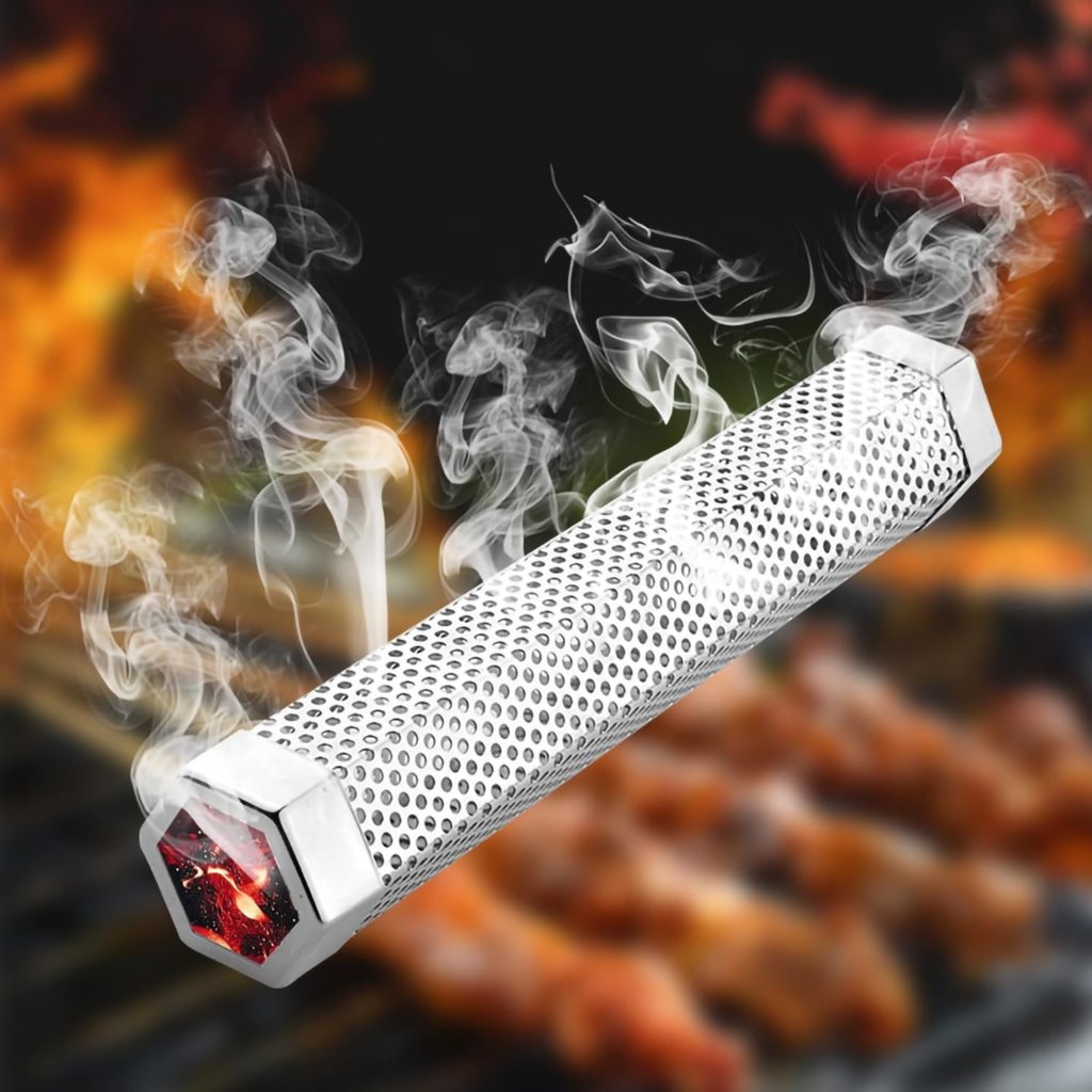 FixtureDisplays® Smoker Tube Stainless Steel BBQ Gas Grill Smoker Tube Mesh Tube Pellets Smoke Box Barbecue Accessory (2 inches Hex 11.8 inches Length) 15742-NPF