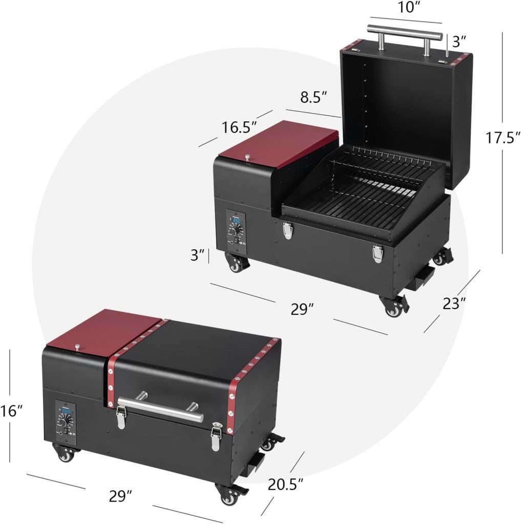 Giantex Portable Pellet Grill Smoker with 2-Tier Grills, 4 Lockable Casters, Auto-feed System, Temp 150°F to 450°F, Meat Probe, Outdoor Tabletop Wood Pellet Grill for BBQ Camping RV Cooking