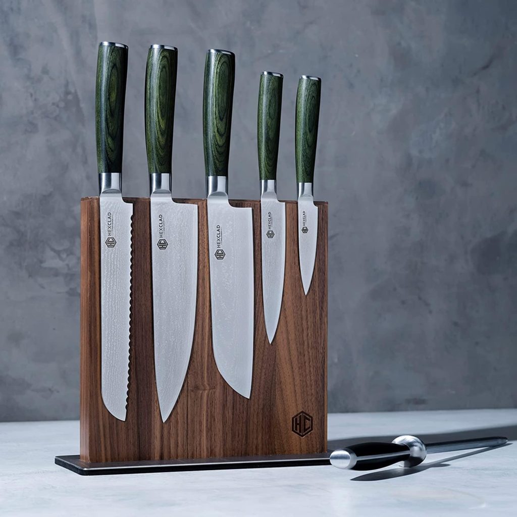 HexClad Magnetic Walnut Knife Block Holder with Strong Enhanced Magnets for Multipurpose Storage in the Home and Kitchen