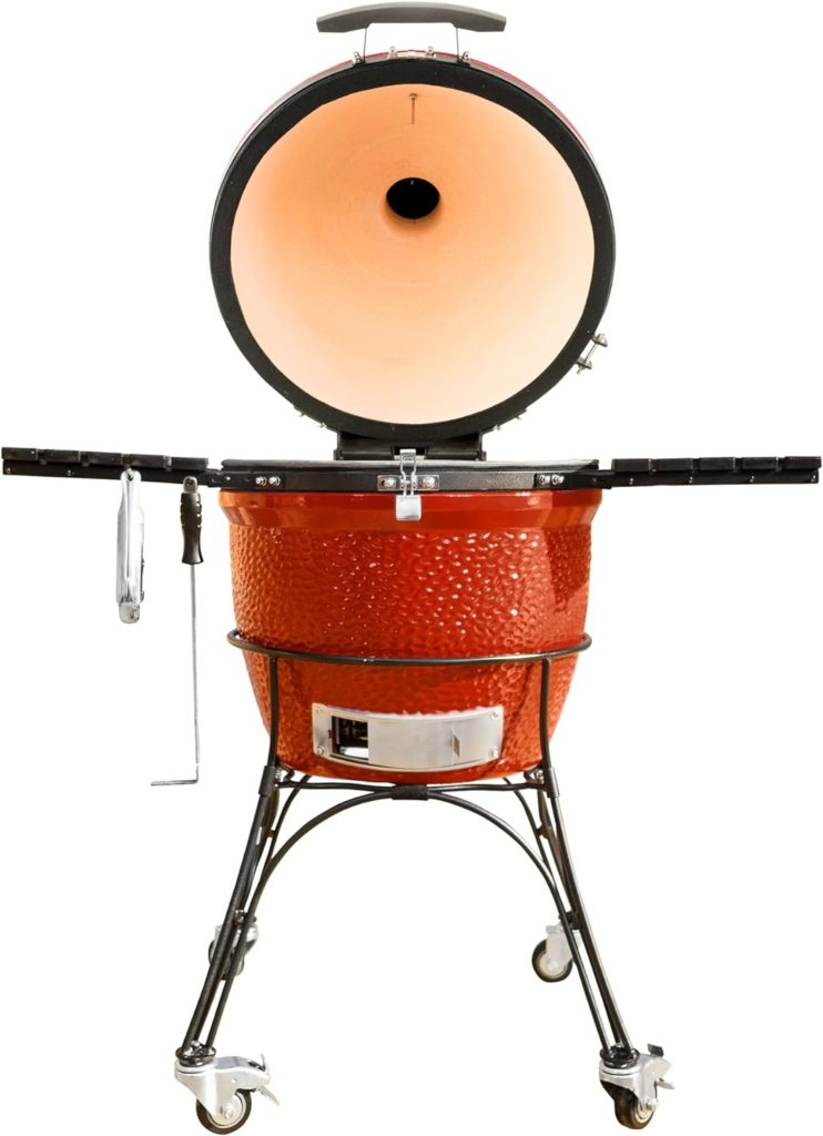 Kamado Joe KJ23RHC Classic Joe II 18-inch Charcoal Grill with Cart and Side Shelves, Blaze Red