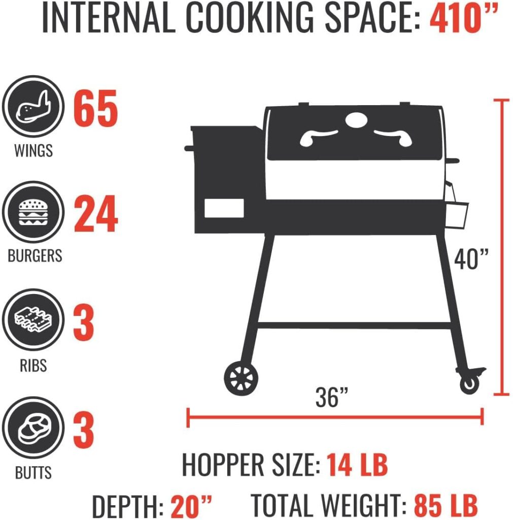 recteq Patio Legend 410 Wood Pellet Smoker Grill | Wifi  App Connectivity | Temp Range 180° to 700+°