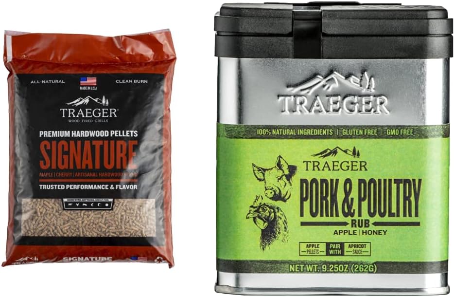 Traeger Grills Signature Blend 100% All-Natural Wood Pellets for Smokers and Pellet Grills, BBQ, Bake, Roast, and Grill, 20 lb. Bag  Grills SPC171 Pork and Poultry Rub with Apple and Honey