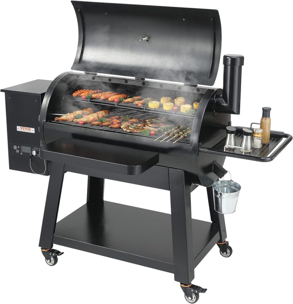 VEVOR Smoker Grill, Portable Wood Pellet Grill with Cart, 8 IN 1 BBQ Grill with PID Temperature Control  Meat Probe for Outdoor Cooking, Barbecue Camping, Picnic, 840 sq, Patio and Backyard, Black