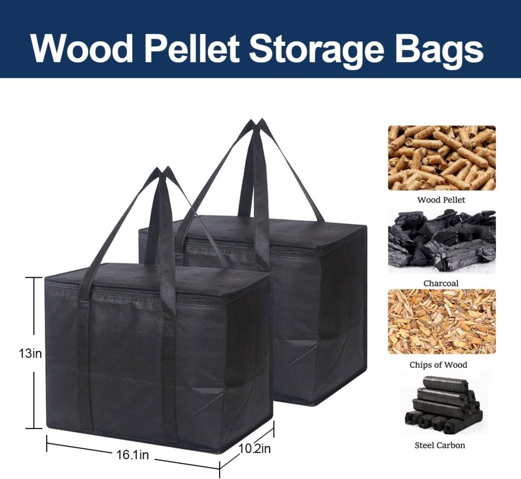 HJW 20LBs Black Wood Pellet Storage Containers for Smoker, Fuel Pellet Storage Bag for outdoor, Smoker Pellet Dispenser - Wood Pellet Storage Bucket/Charcoal Chipping, 2Pack