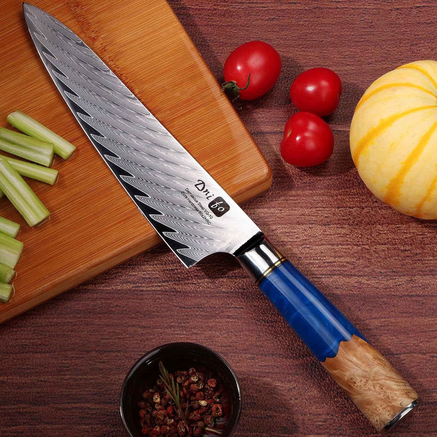 Chef Knife, 8-inch Japanese Kiritsuke Chef Knife, Super Sharp Stainless Steel Professional High Carbon Japanese Kitchen Knife, Ergonomic Resin Wood Handle with Sheath Gift Box