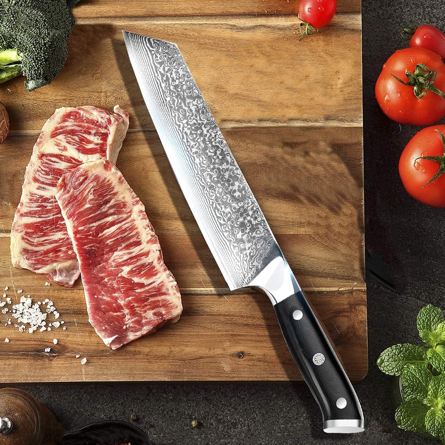 Damascus Chef Knife 8 Inch, Razor Sharp Kitchen Knife Japanese VG-10 Stainless Steel with Premium G10 HandleTriple RivetGift Box（8 Inches）