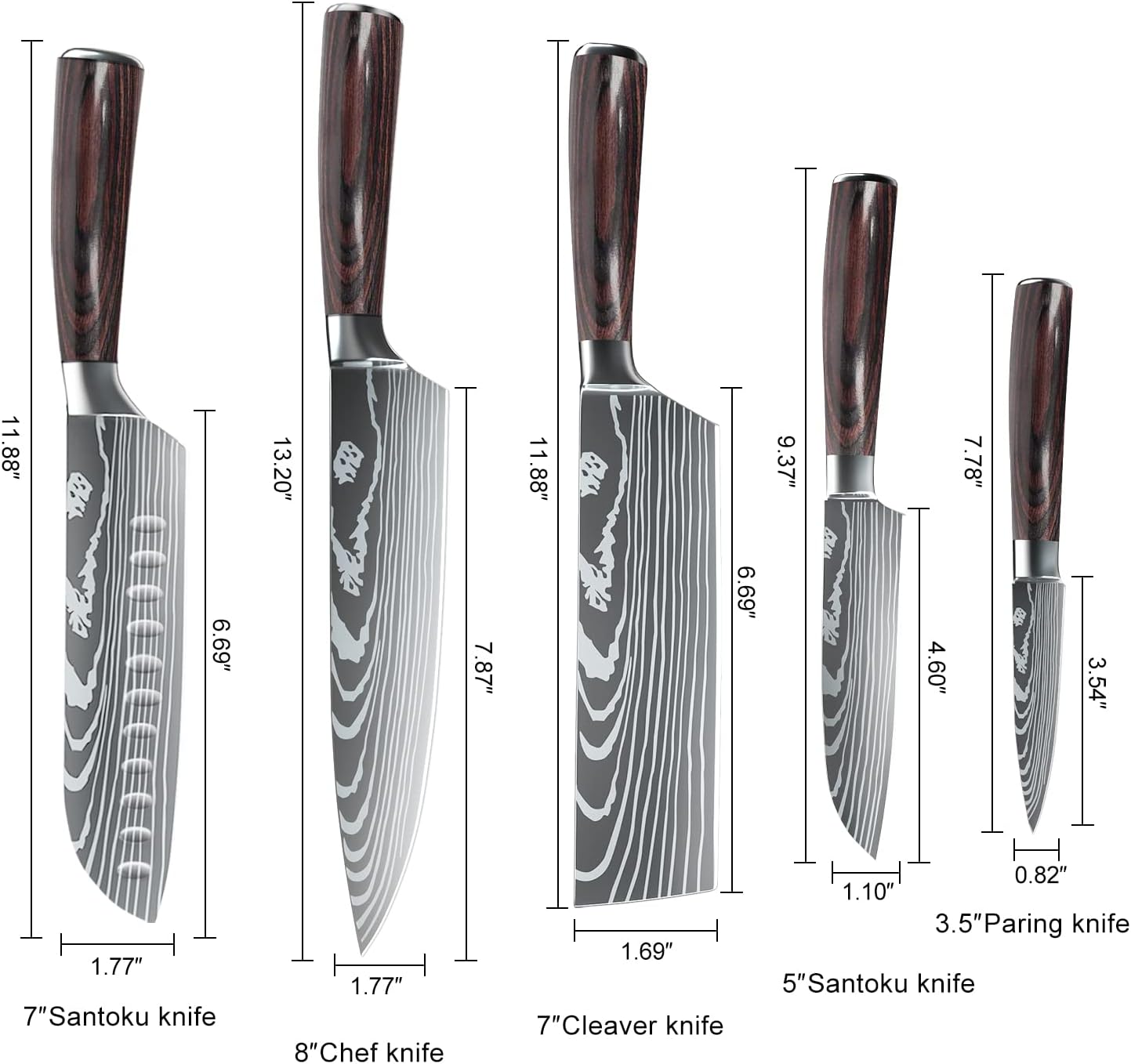 Dfito Kitchen Knife Sets, 3.5-8 Inch, Boxed 440A Stainless Steel Ultra Sharp Japanese Knives, 10 Pieces, for Professional Chefs