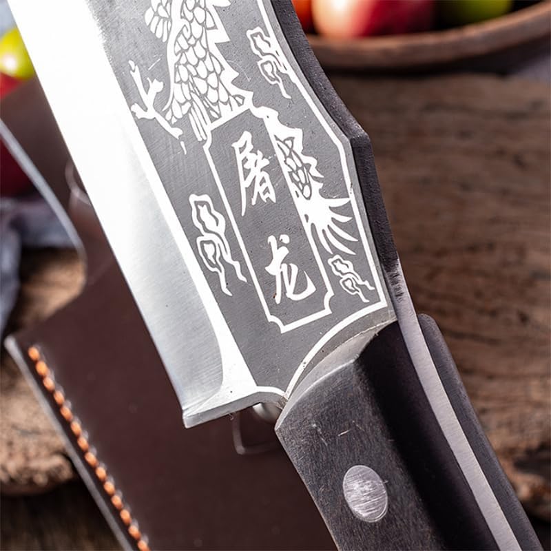 Dragon Slaying Knife, 8.2 Inch Handmade Black Dragon Knife Japanese Titanium Steel Version, Kitchen Knives Perfect for Cutting, Boning, and Chopping Needs, with Comfort Handle with Sheath