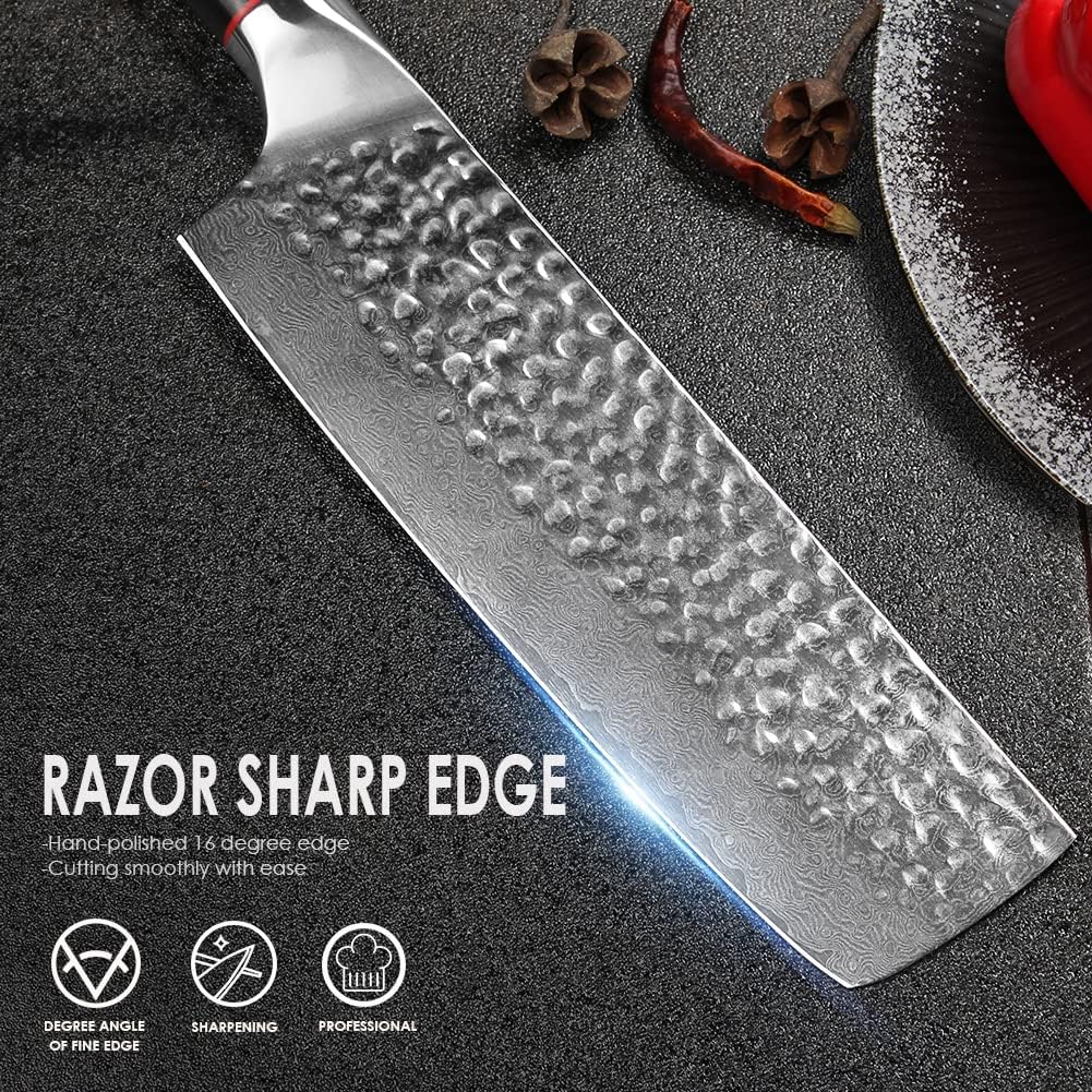 Home Safety Damascus Steel Professional Japanese Chef Knife and Santoku Knife 2 Piece Kitchen Knife Set VG-10 Damascus Chefs Knives – Razor Sharp Cleaver Ergonomic Natural Resin Handle Cooking Knife