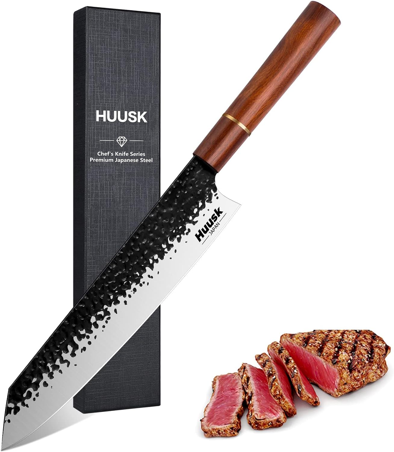 Kiritsuke Chef Knife - 9 Inch Japanese Kitchen Knife, Professional High Carbon Steel Sharp Sushi knife with Ergonomic Rosewood Handle for Meat, Fish, Vegetables