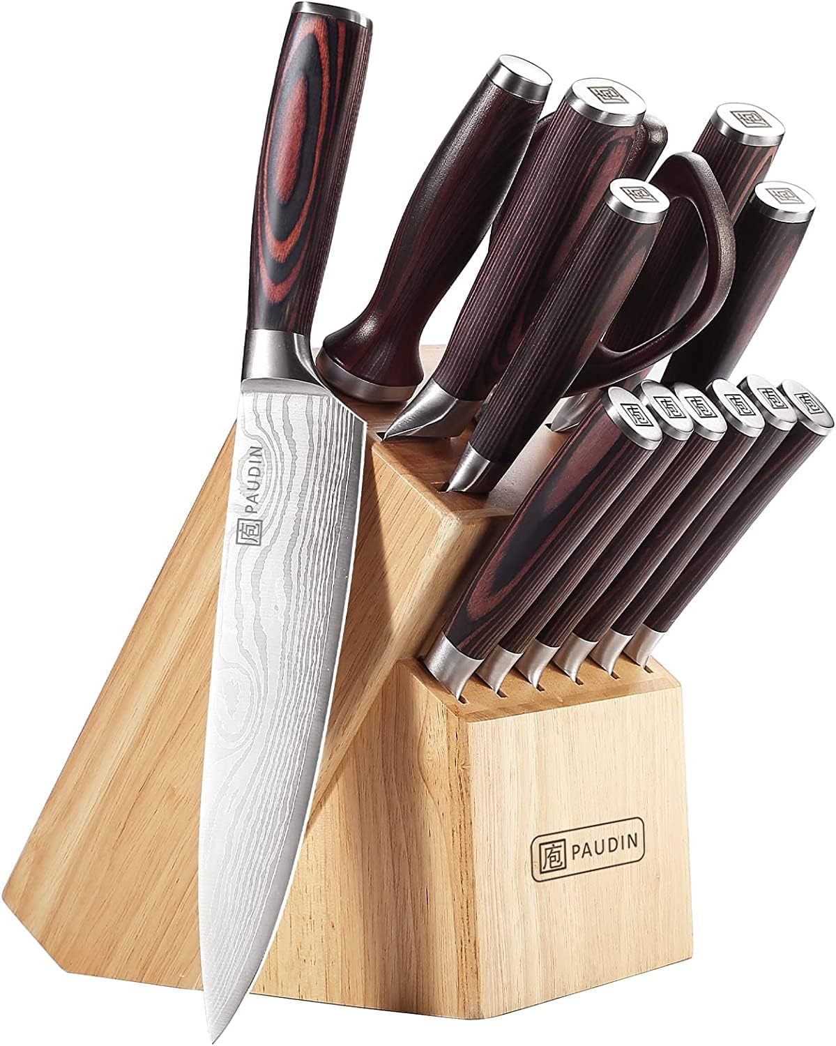 PAUDIN 7 Pieces Chef Knife Set, Professional Knives Set for Kitchen, Sharp High Carbon Stainless Steel Blade and Pakkawood Handle with Gift Box